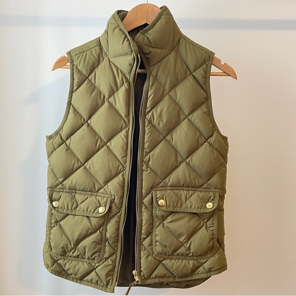 J. Crew Green Khaki Quilted Vest Size XS